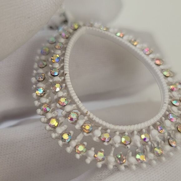 Earrings Double Teardrop White Aurora Borealis Crystal Earrings #0062 - Picture 13 of 13